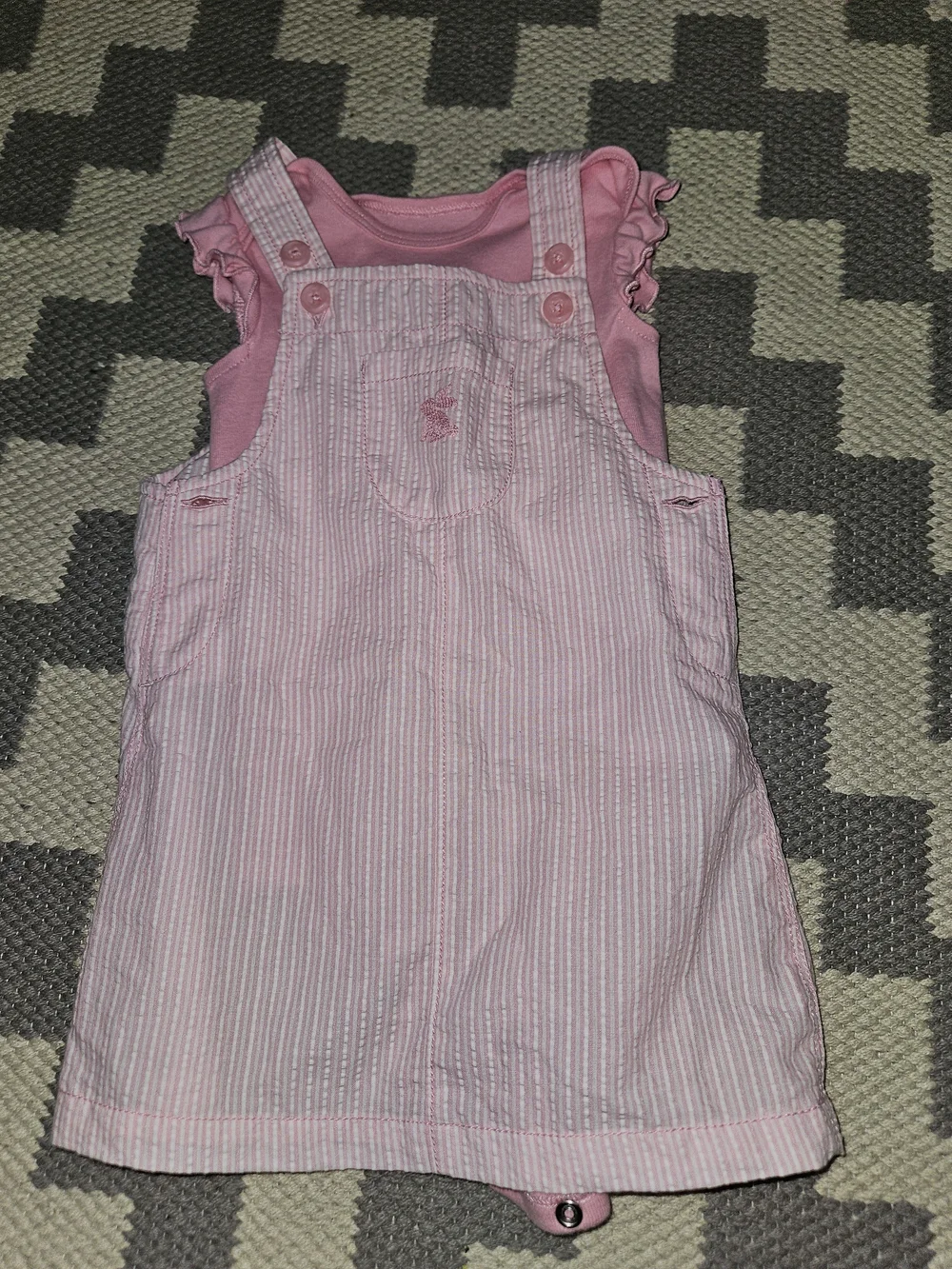 Carter's Pink Ruffle Sleeved Onesie And Bunny Overall Dress